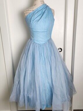 50s Blue Princess Prom Cocktail Dress